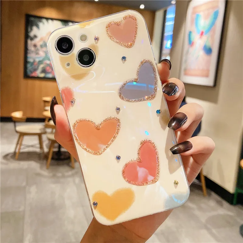 Великолепный милый Блестящий силиконовый чехол со стразами в форме сердца для