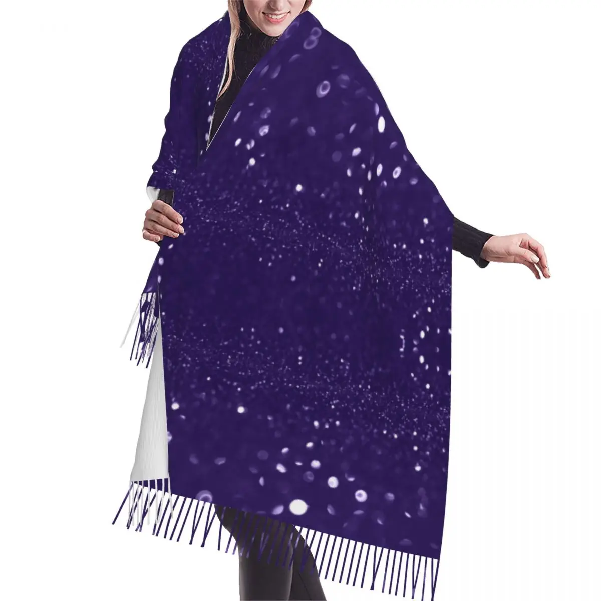 

Tassel Scarf Large 196*68cm Pashmina Winter Warm Shawl Wrap Bufanda Female Blured Glitter With Blinking Stars Cashmere Scarves