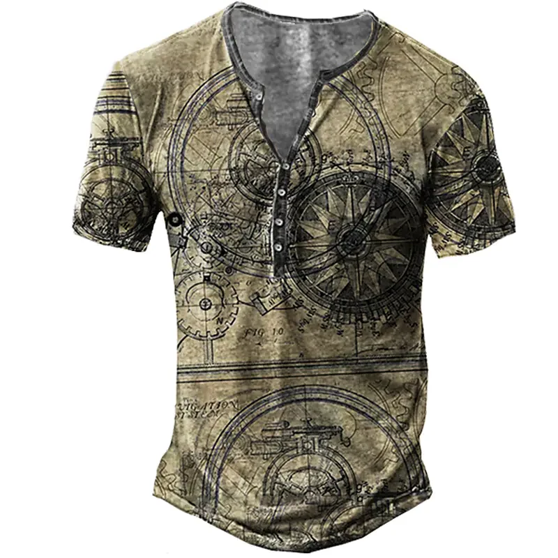 

Summer Men's T-Shirts 3D Mechanical Gear Printed T-Shirts Oversized Button-Up Shirts V-Neck Hip Hop Short Sleeves Casual camisas