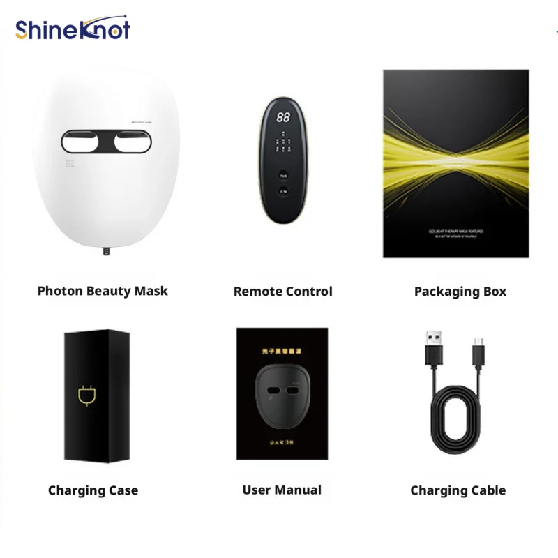 Фото Маска для лица SHINEKNOT с красным светом для домашнего использования, LED-инфракрасное устройство для красоты, красно-синие семицветные источники света, 3D-фототерапия, перезаряжаемая №5