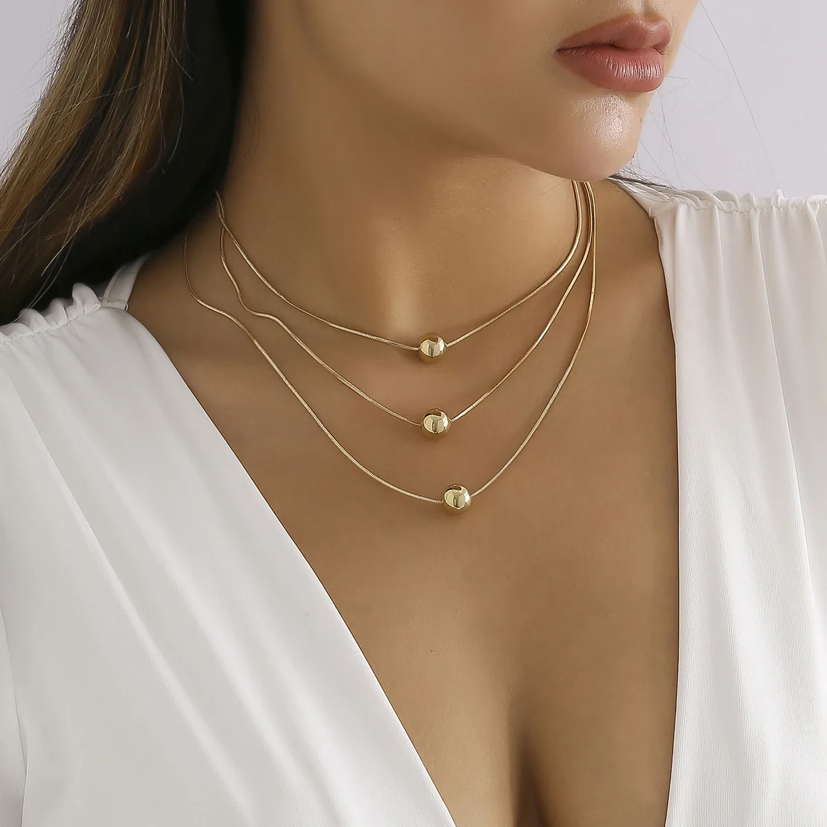 

XINSOM Multilayer Snake Chain Bead Pendant Necklace For Women Gold Silver Color Minimalist Necklace Fashion Jewelry Girls Gift