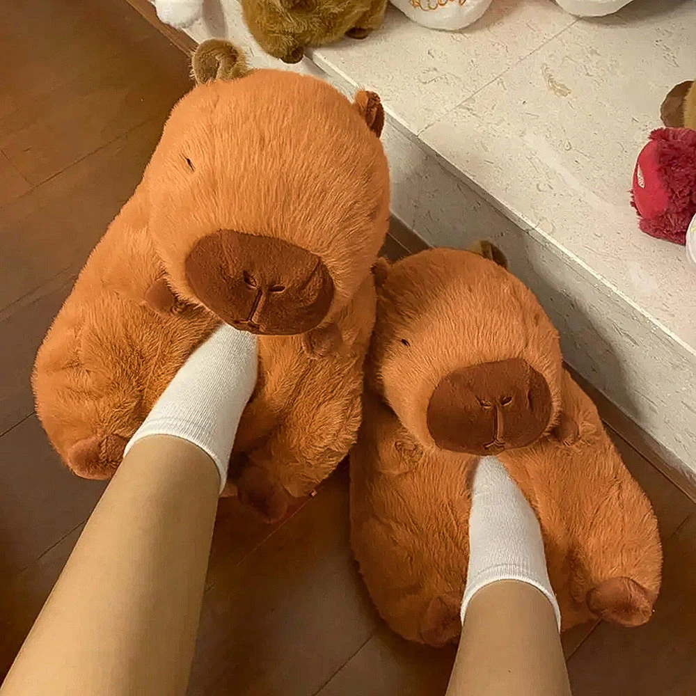 Тапочки унисекс Мультяшные капибара женские плюшевые симпатичные зимние теплые