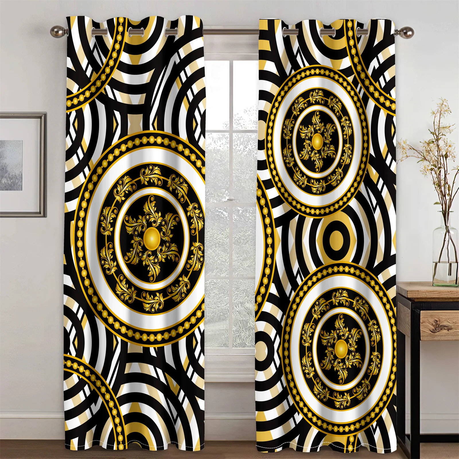 

Free Shiping Cheap Classic Luxury Brand Black Gold 3D Modern 2Pieces Shading Drapes Window Curtain for Living Room Bedroom Decor