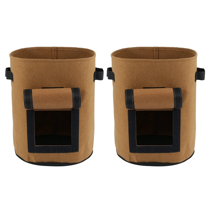 

2X 7-Gallon Window Vegetable Planting Grow Bag,Double Layer Premium Breathable Nonwoven Cloth With Strap Handles Brown