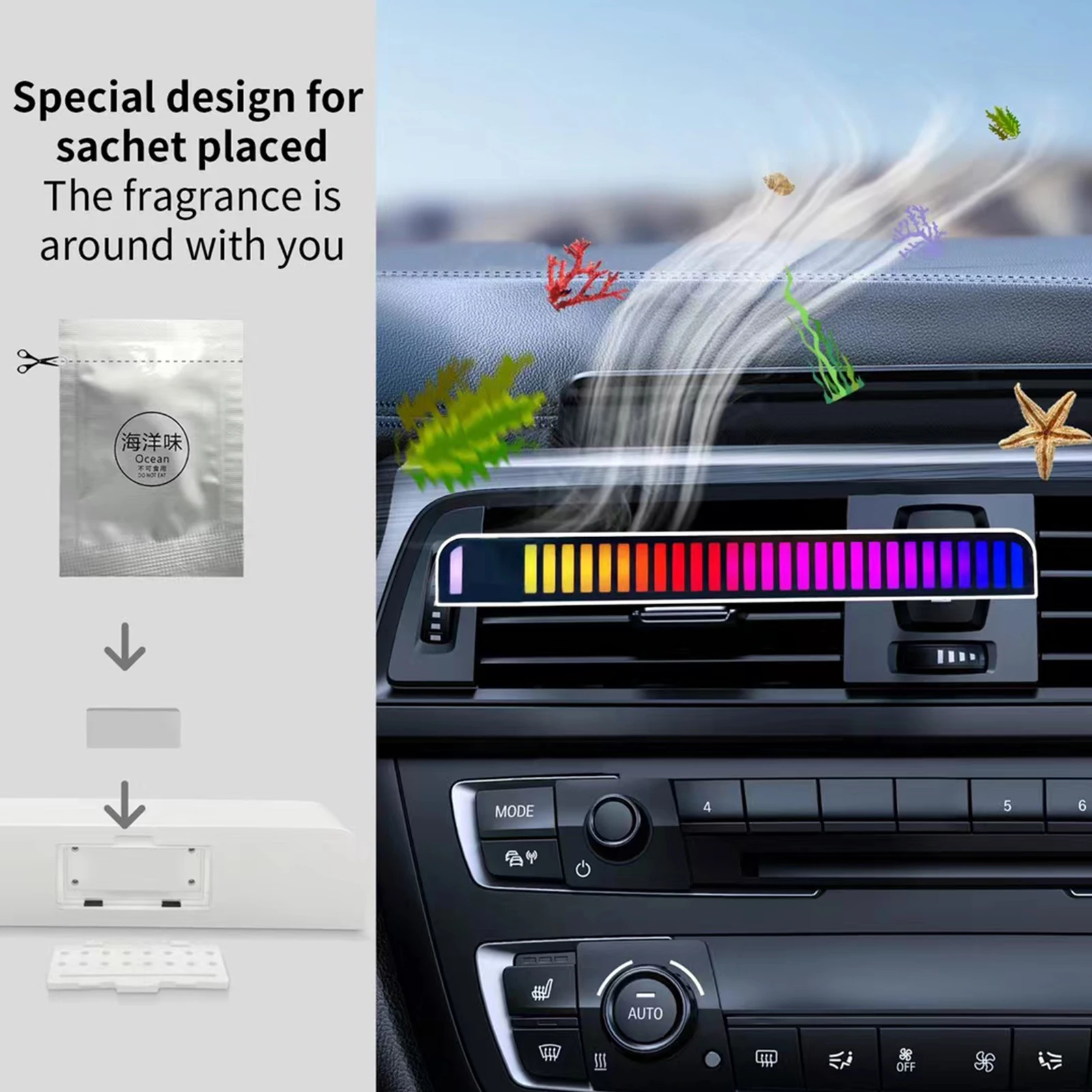 

Car Sensor RGB LED Strip Light Aromatherapy Music Pickup LED With Air Outlet Diffuser Aromatherapy Atmosphere Light Car Styling