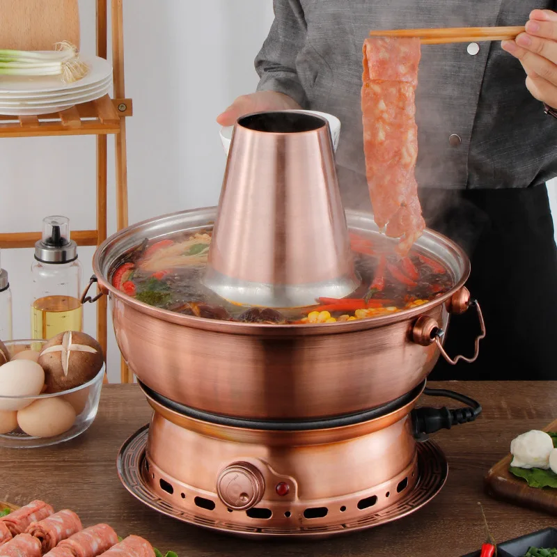 

Old Beijing Copper Hot Pot Charcoal Pot Charcoal Electric Two-use Charcoal Hot Pot Pot Stainless Steel Imitation Copper Pot.