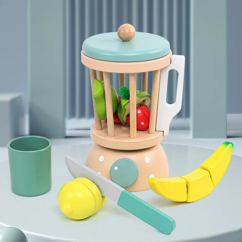 Wooden Smoothie Maker Toy Includes Wood Blender Cup Fruits A