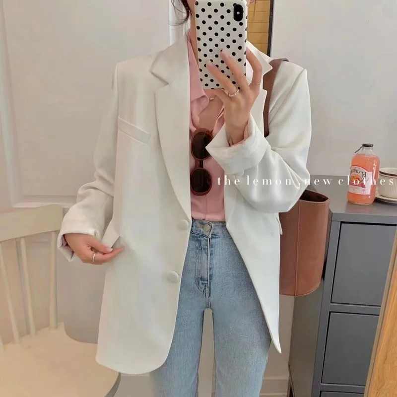 Korean Fashion Solid Colors Casual Office Blazer Student Work Wear Business Clothing Preppy Sytle Long Sleeve Blazer Formal Suit