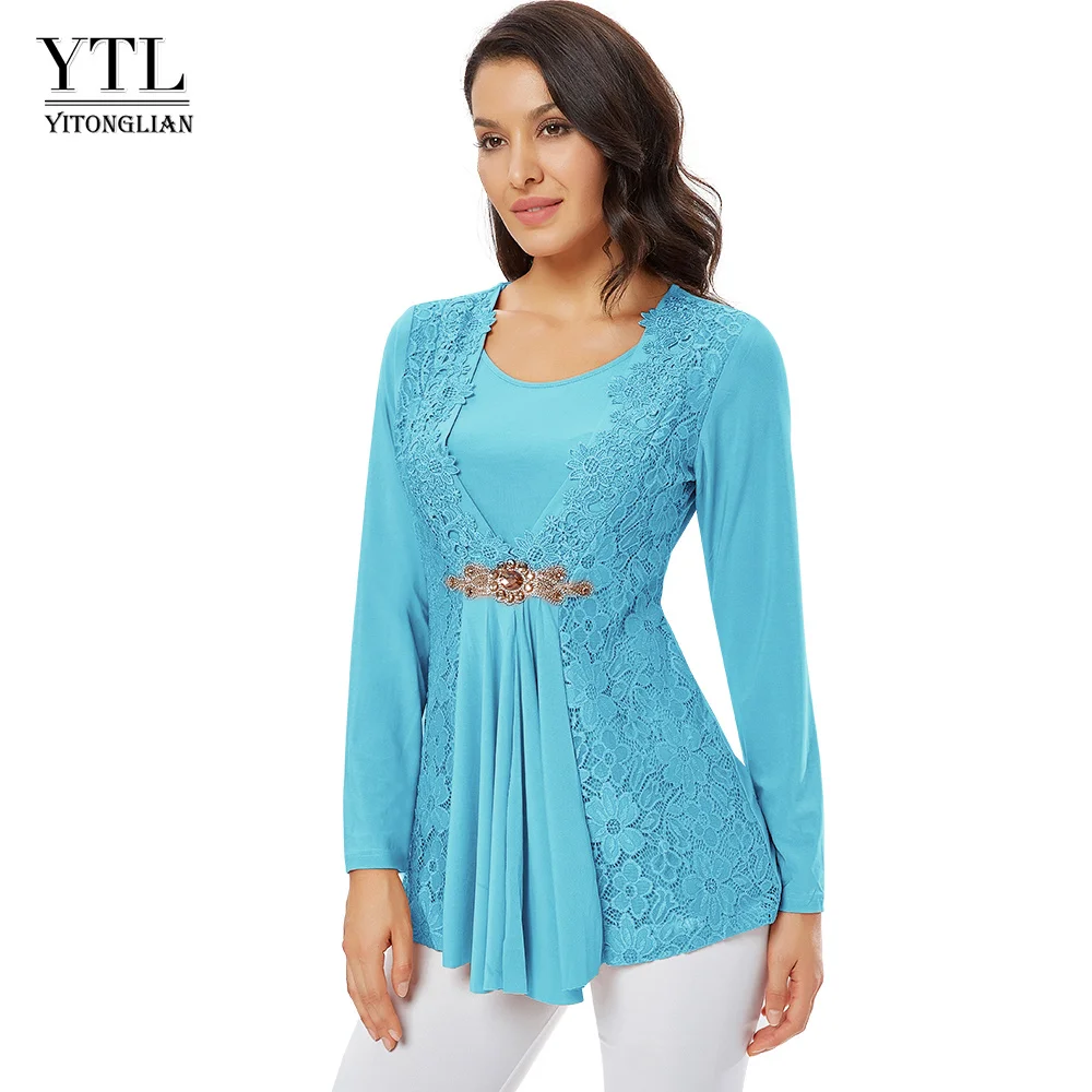 

Women Vintage Blouse Long Sleeve Diamond Flowy Chic Lace Tops Casual Style Elegant Multi-cor Ladies Patchwork Shirt H025