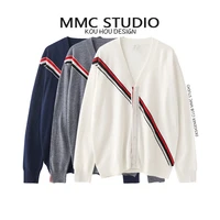 tb contrast color four bars thin ice silk knitted cardigan top british style sunscreen shirt college trend brand female