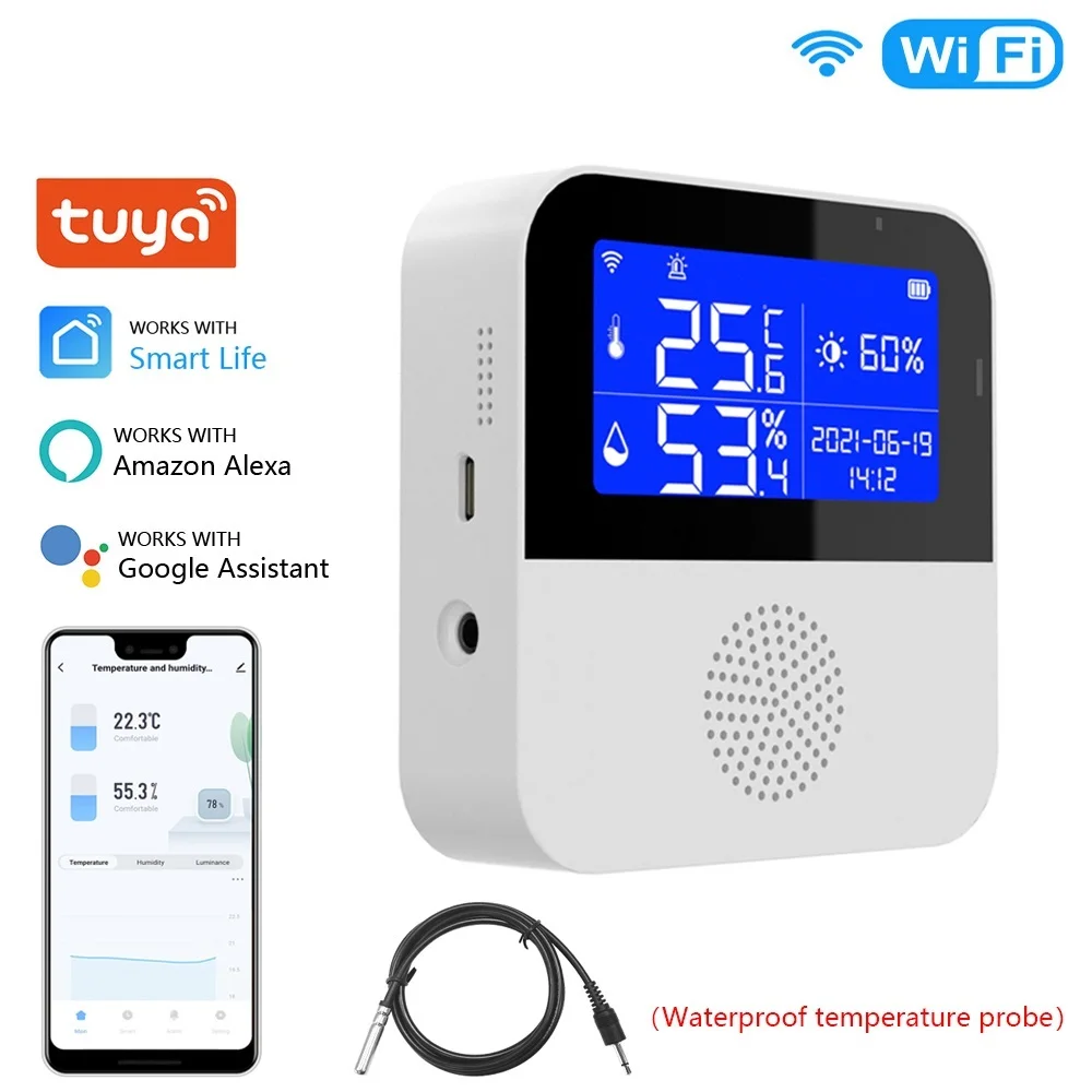 

Tuya Smart Home WIFI Temperature Humidity Sensor Alarm Indoor Outdoor Hygrometer Thermometer Detector Support Alexa Google Home
