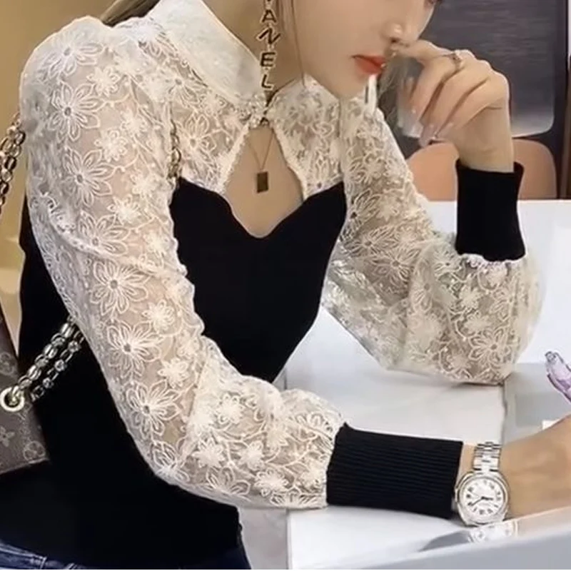 Весенне-осенняя новая блузка с воротником-стойкой и длинными рукавами женские