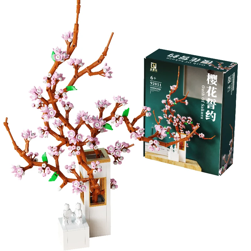 

creative Sakura Orchid Flowers Bouquets Plants Building Blocks with Vase Home Decoration Model Bricks Toys for Kid Girl Gift