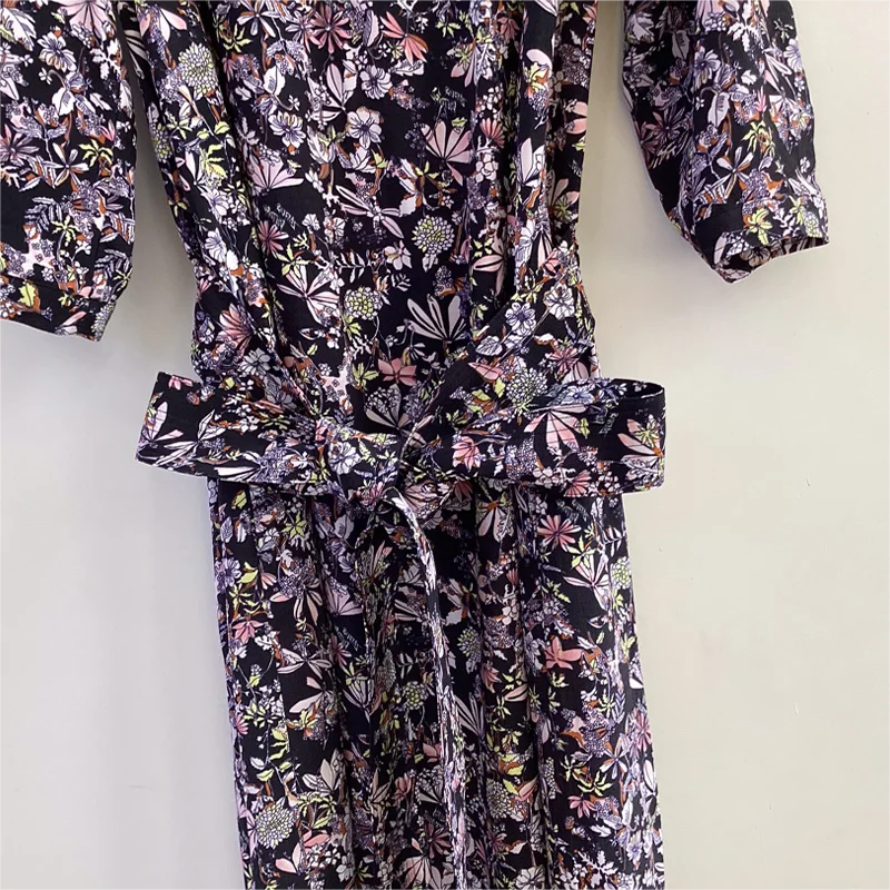 Zadig винтажные платья женские весенние с цветочным принтом длинный черный халат