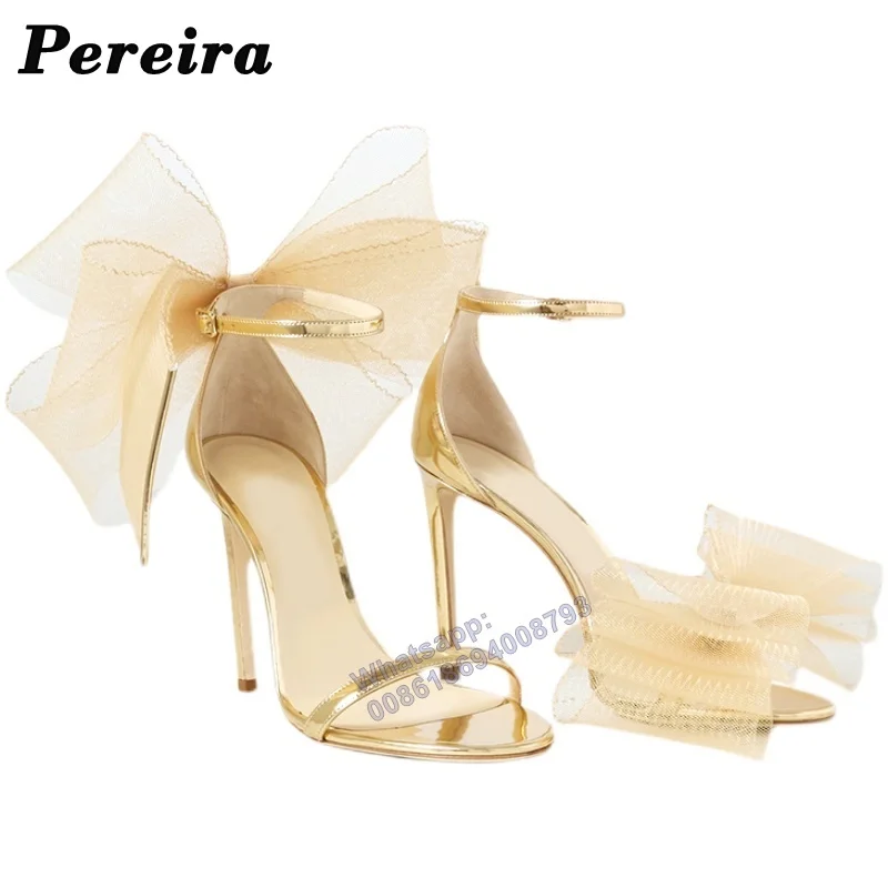 Женские босоножки на высоком каблуке с бантом и открытым носком - купить по