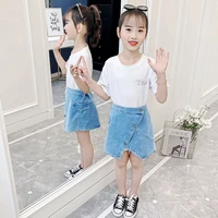 girls summer clothes sets children tshirt denim skirt 2pcs kids clothes casual outfits for girls clothing set 6 8 10 12 years
