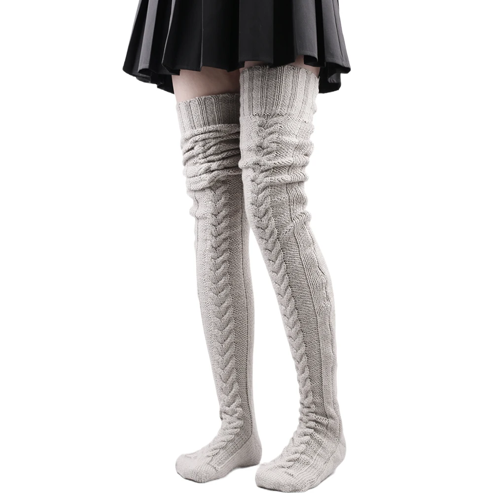 Thigh High Socks Knitting Winter thermal Stockings Female Woolen Foot Leg Warmer Womens Ladies Girl Black Over Above Knee Sock