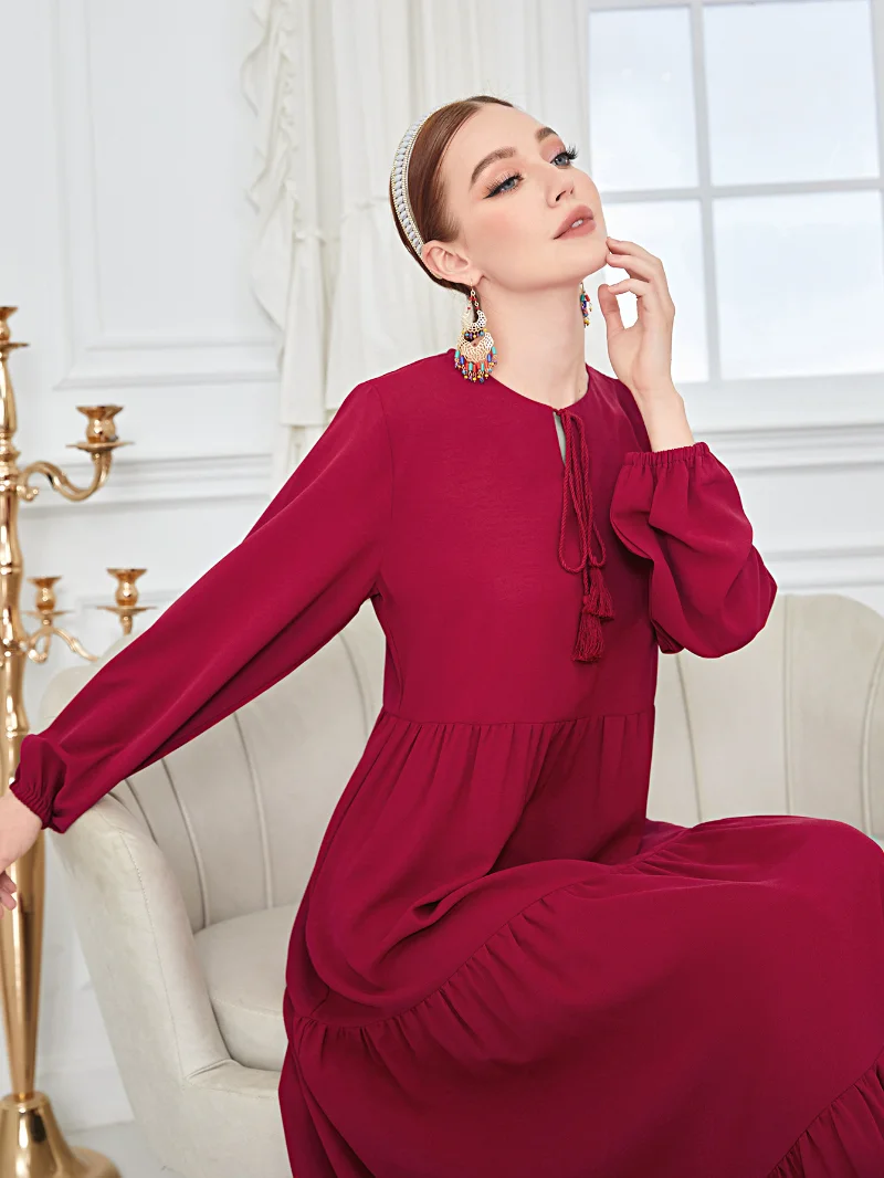Muslim Dress Solid Color Robe Casual Abayas Women Dubai Vestido Elegant Ramadan Dresses Eid 2023 Middle East Turkey Dubai