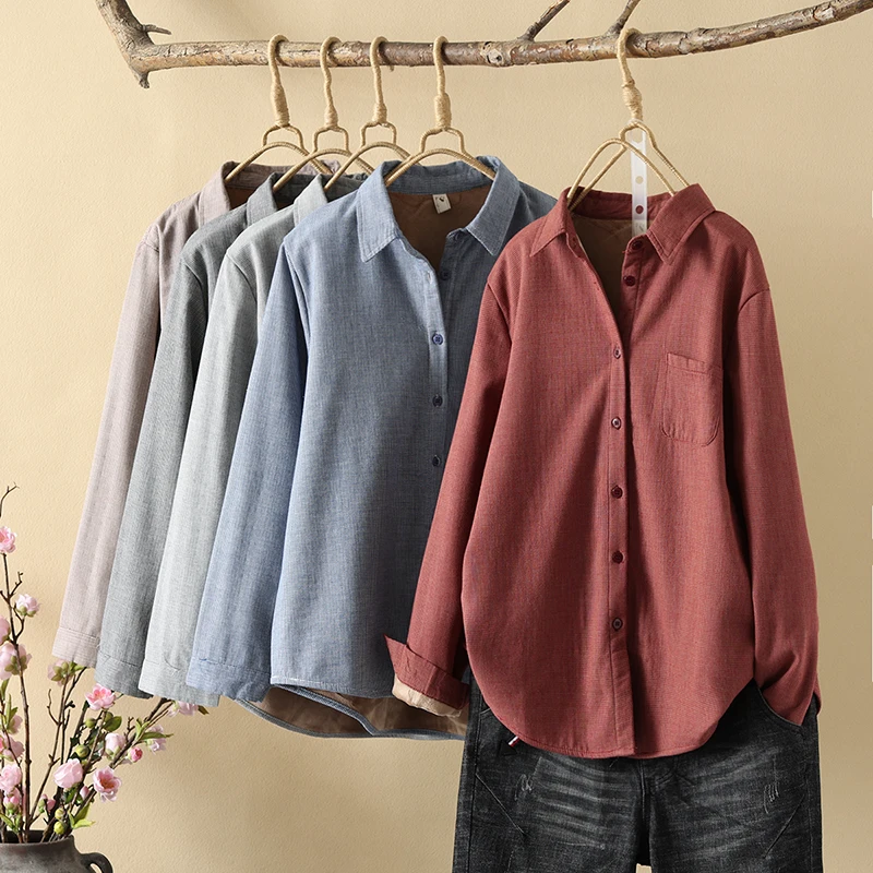 

2023 Winter New Women Velvet Thicke Striped Shirt Style Coat Jacket Casual Women Fleece Warm Shirt Clothes Tops Outerwear