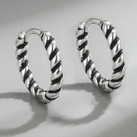 925 retro silver twisted hoop earrings small circle round earings fashion women stamp hemp rope loop earrings party jewelry