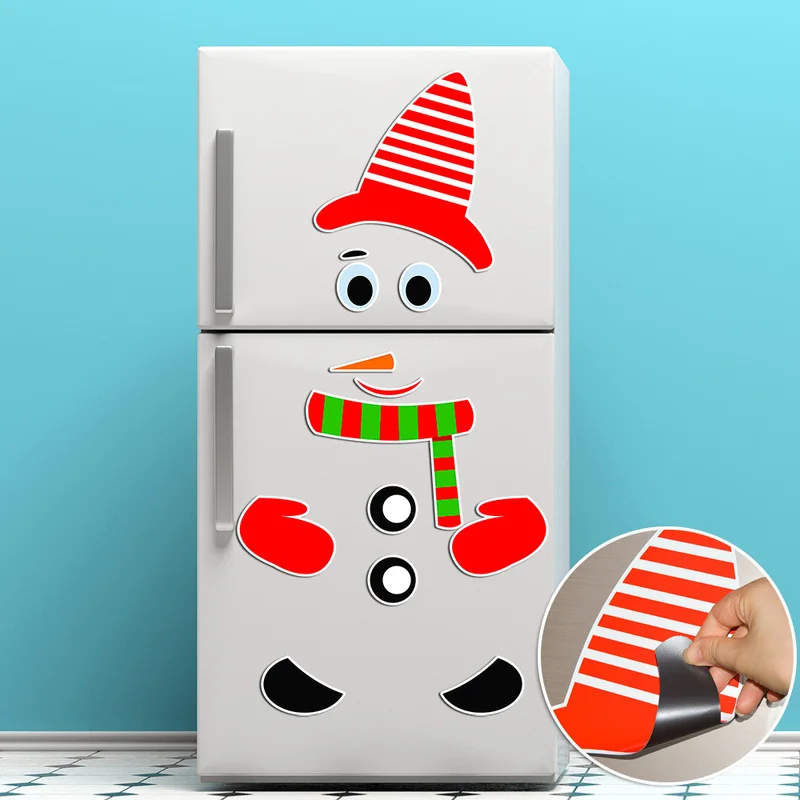 

Merry christmas decoration 2022 Snowman Fridge Stickers Kitchen Waterproof Posters Decals New Year2023 Xmas Fridge Wall Stickers