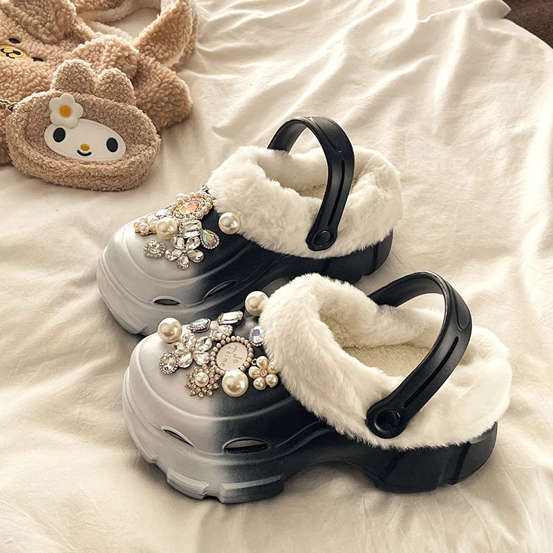 String Bead House Slippers Platform Glitter Slides Shoes Cover Toe Slipers Women Jelly 2024 Crystal Stri