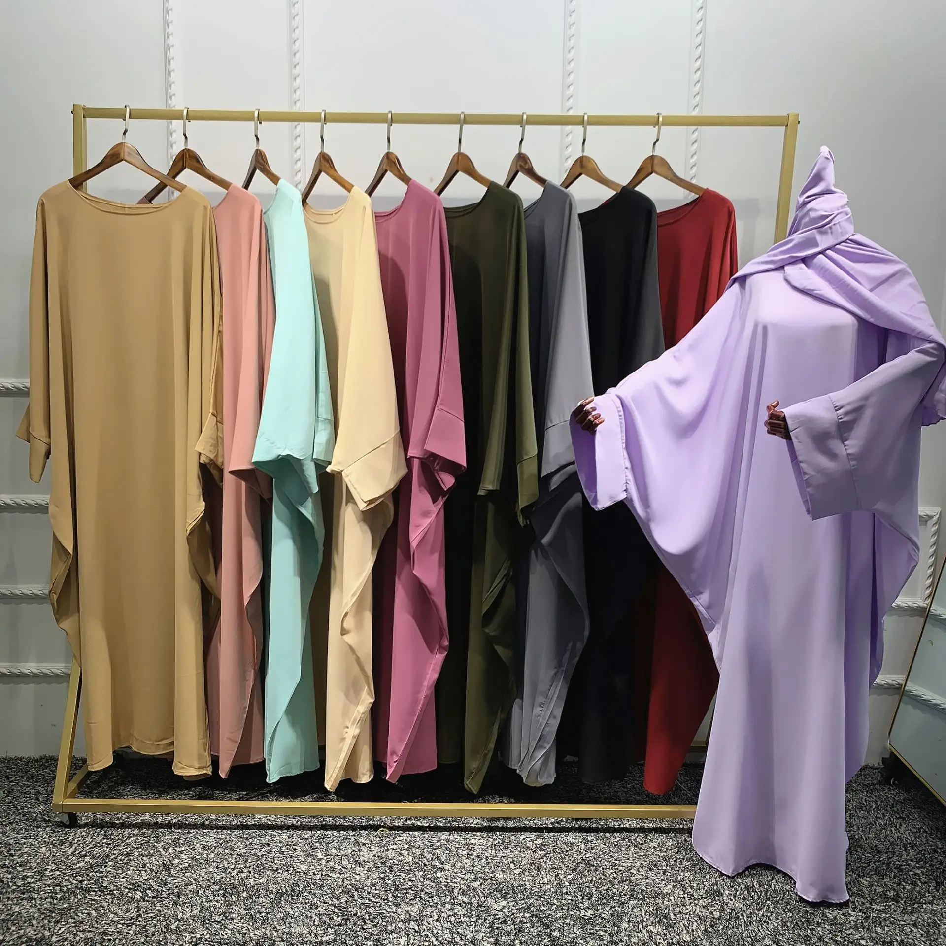 Eid Long Khimar мусульманское платье абайя женское цельное летучая мышь Nida Молитвенное