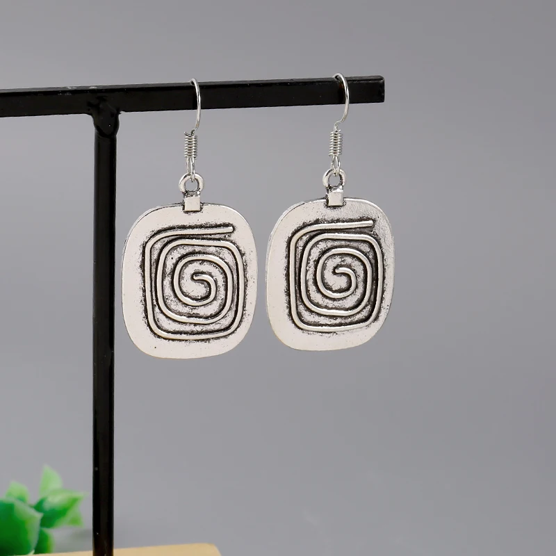 

Gypsy Curl Metal Hoop Earrings for Women Jewelry Tribal Silver Color Hollow Spiral Winding Hanging Dangle Earrings earings