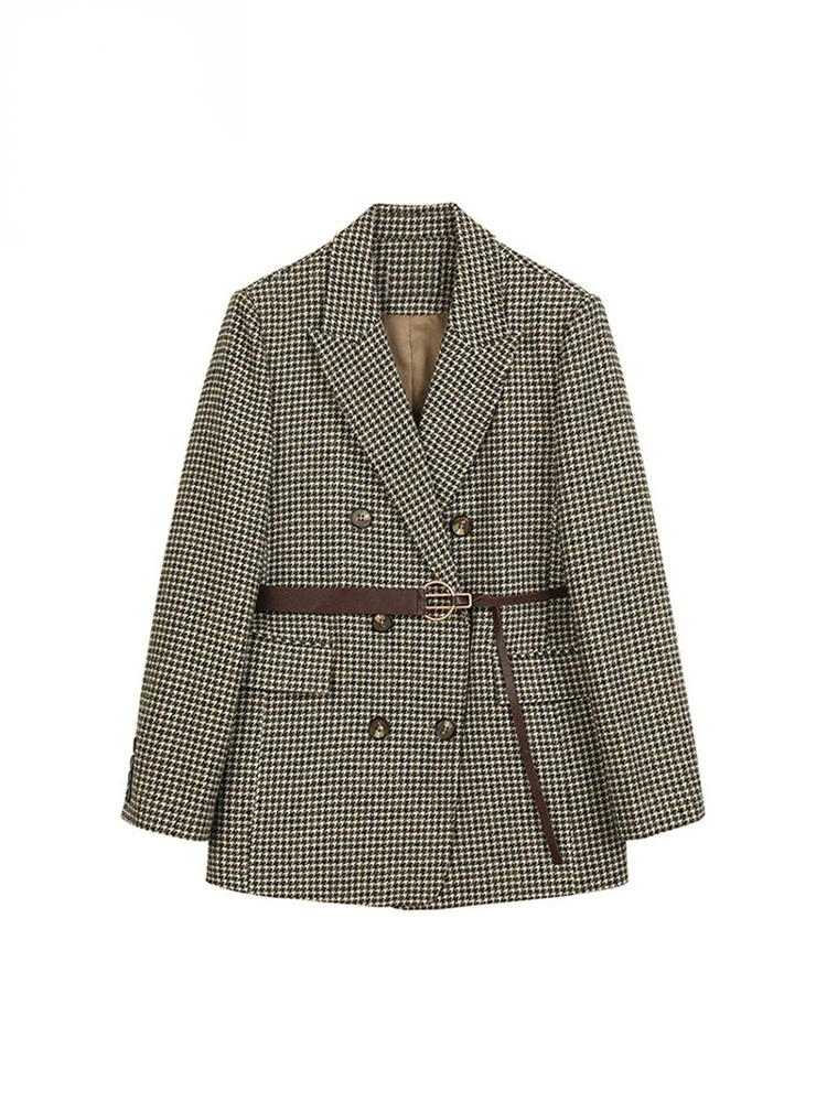 

Женский твидовый Блейзер, винтажный пиджак в стиле «гусиные лапки» в Корейском стиле, одежда для офиса, Осень-зима 2021