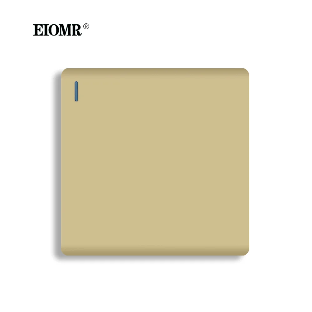 

EIOMR UK 1 2 3 4 Gang 1 2 Way Wall Light Switch 10A 20A 45A Gold Plastic Frame 86mm*86mm Push Button Switch with Fluorescent