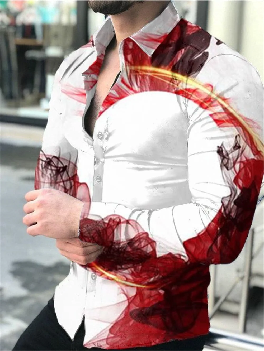 Men's Gradient 3D Print Long Sleeve Button Down Shirt