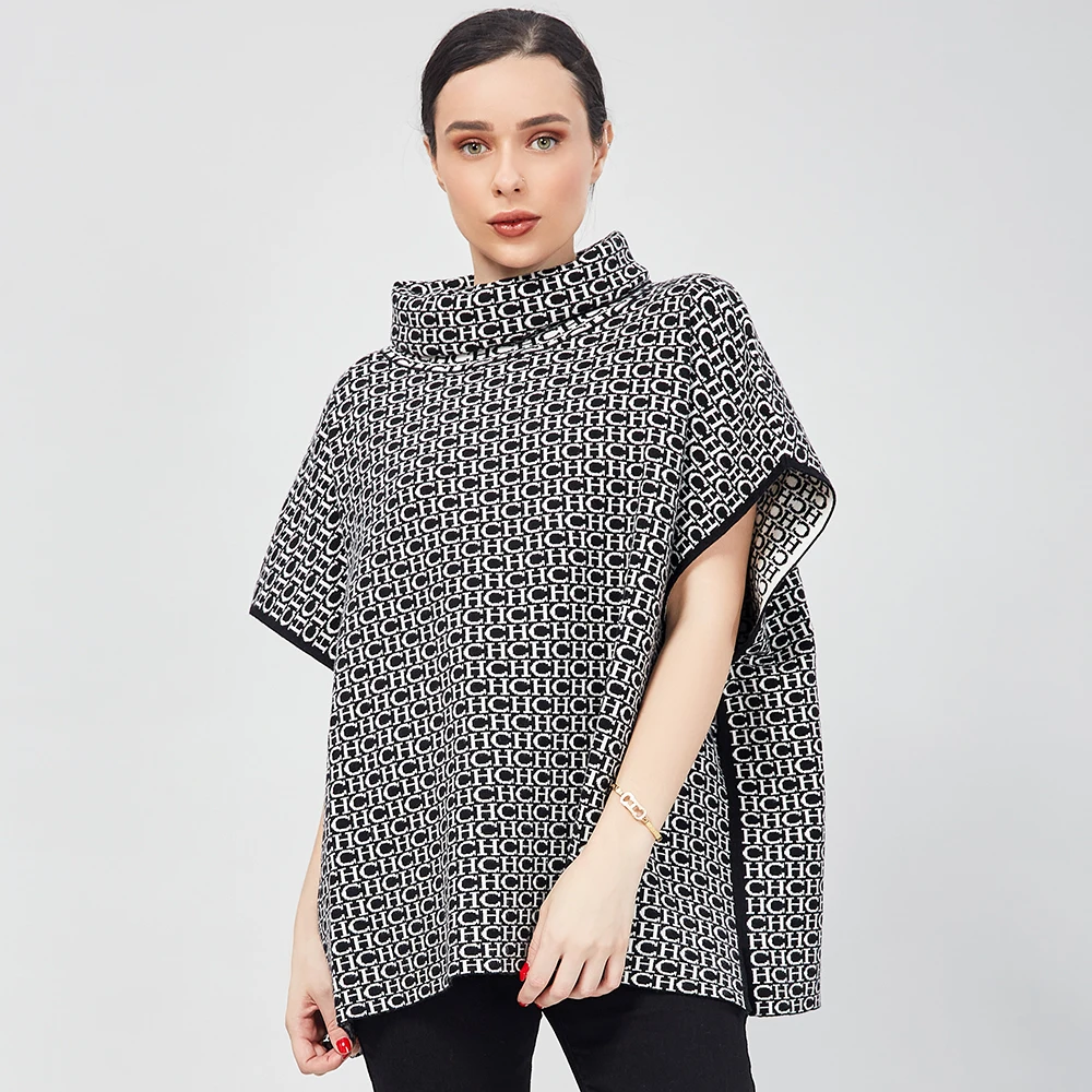 

Fashion Brand Design Causal Loose Pullovers Split Women's Cloak Cotton Cloaks Printed Fiber Leisure Sweater Female Clothing