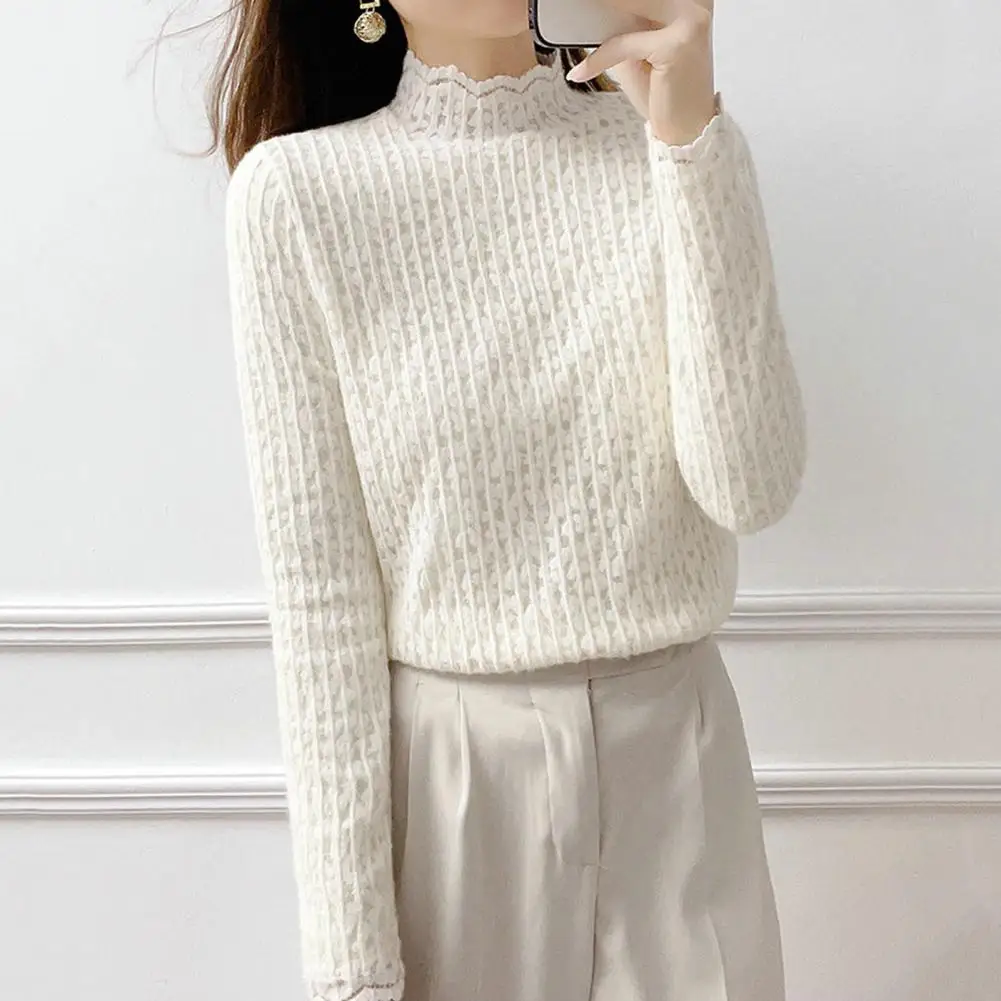 

Women T-Shirt Popular Versatile Hollow Out Long Sleeve Solid Color Women Top Ladies Clothing Women Pullover Casual T-Shirt