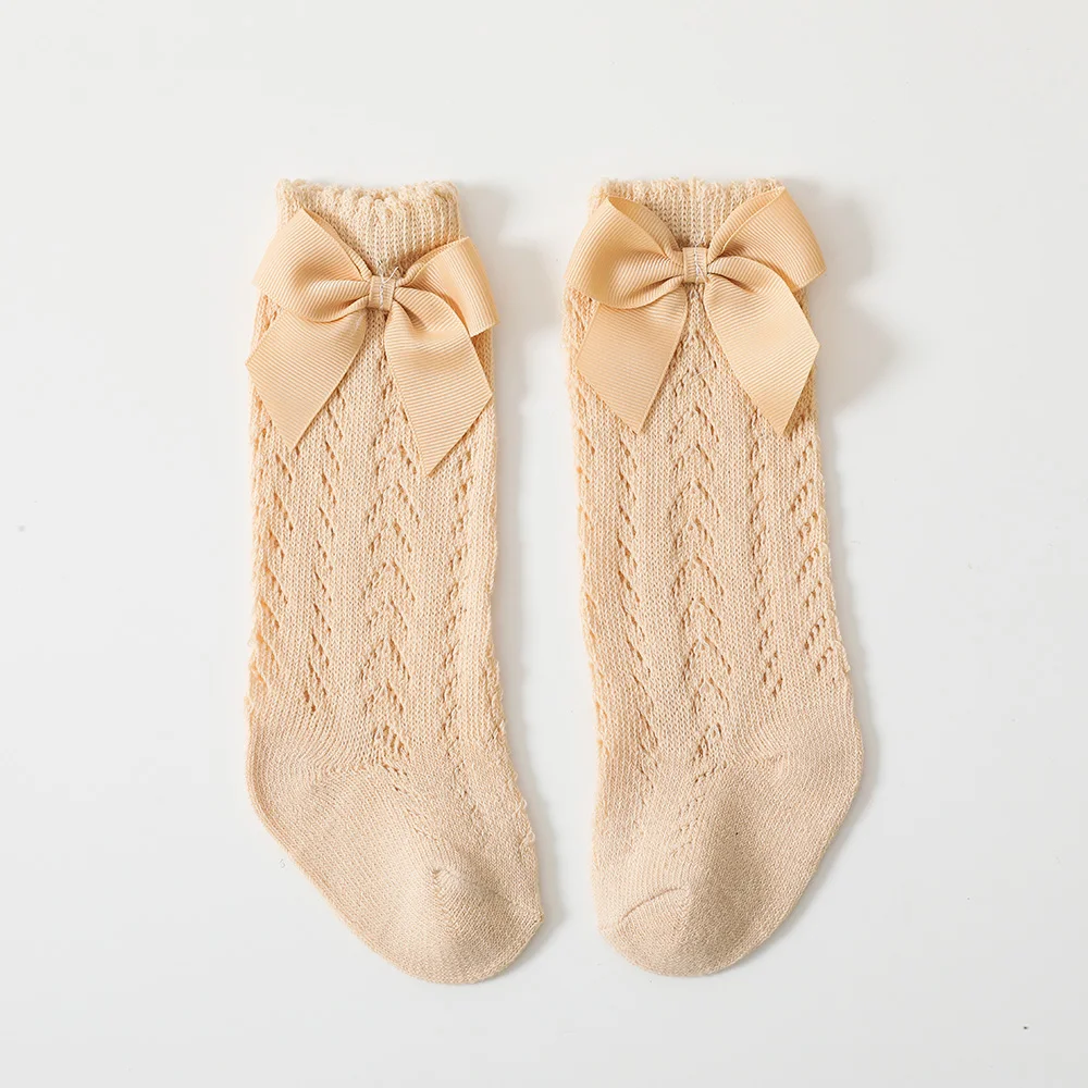 Милые хлопковые носки для девочек 0-5 лет, носки до колена с большим бантом для принцесс, носки для новорожденных девочек с рюшами, длинные де...