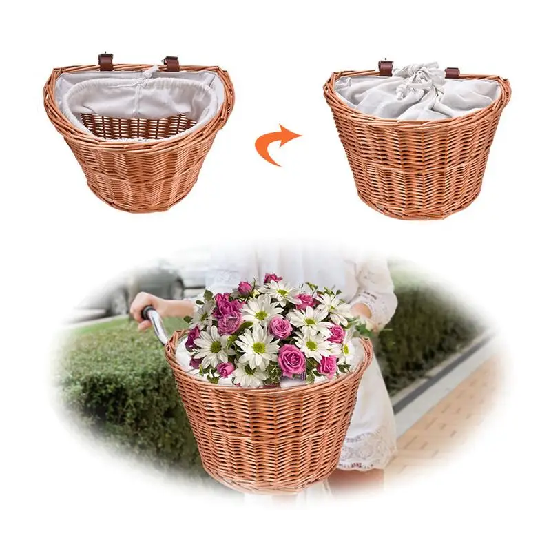 

Wicker Bike Handlebar Basket Bicycles Wicker Woven Toto Basket Bike Basket To Front Handle Bars With Drawstring Liner Detachable