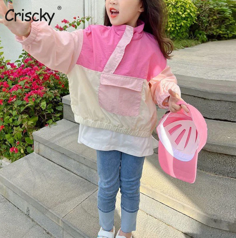 

Criscky 2022 Spring Girls Coat Long Sleeve Zipper Patchwork Sweatshirt For Kids 2-10 Years Children Windbreaker Jacket