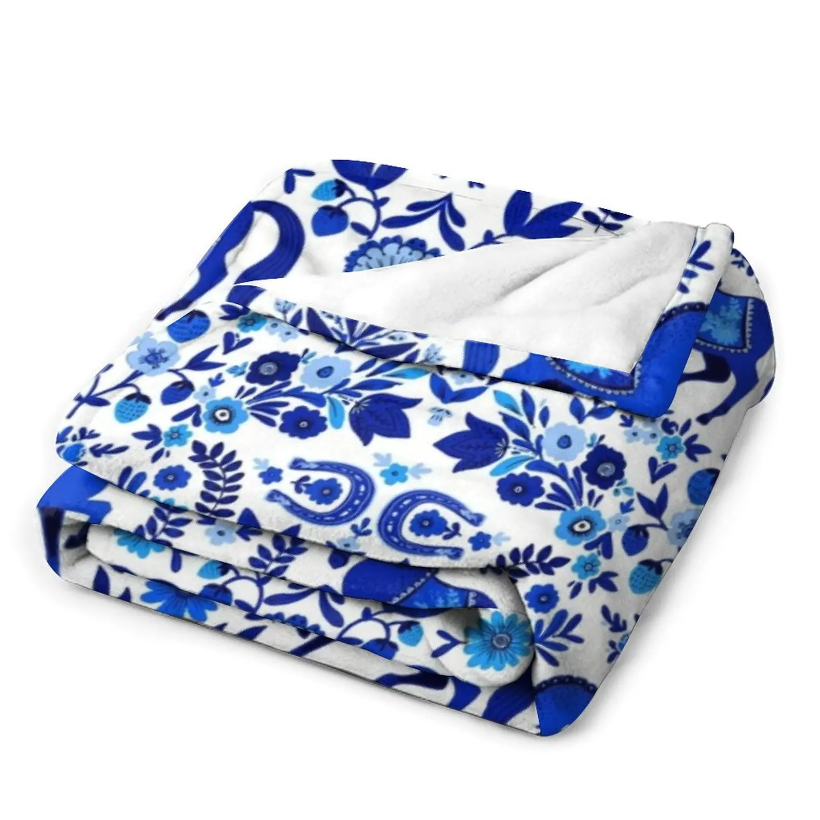 Одеяло в стиле ретро с изображением Синей Лошади симпатичное клетчатое