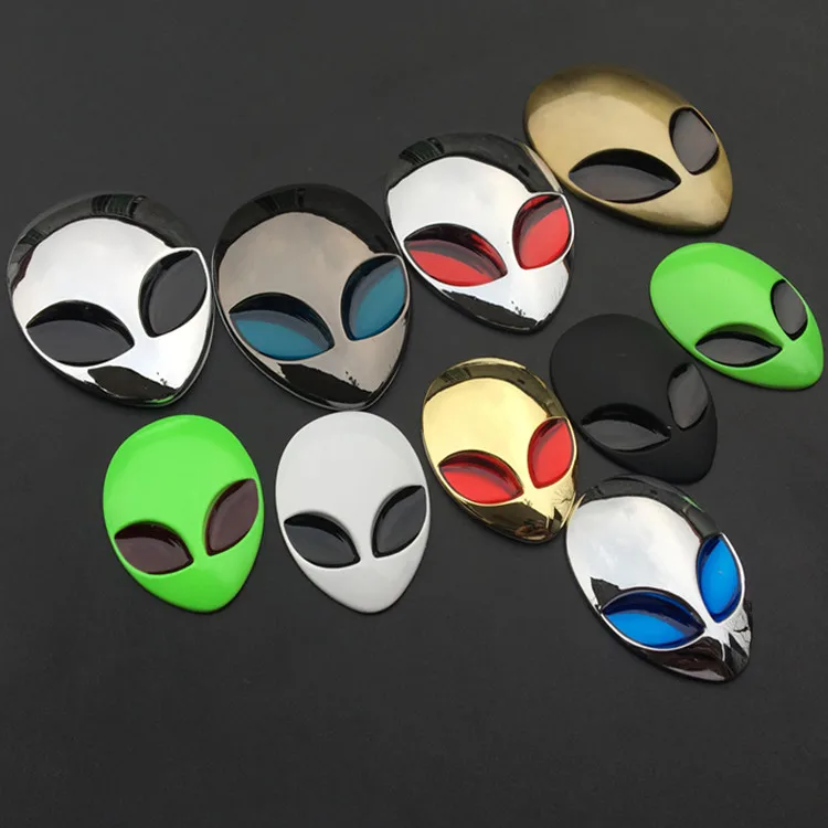 

1 шт. металлическая 3D наклейка с логотипом Alien Head Auto, виниловый значок, эмблема мотоцикла, автомобиля, накладка на голову, наклейка, Стайлинг кузова автомобиля