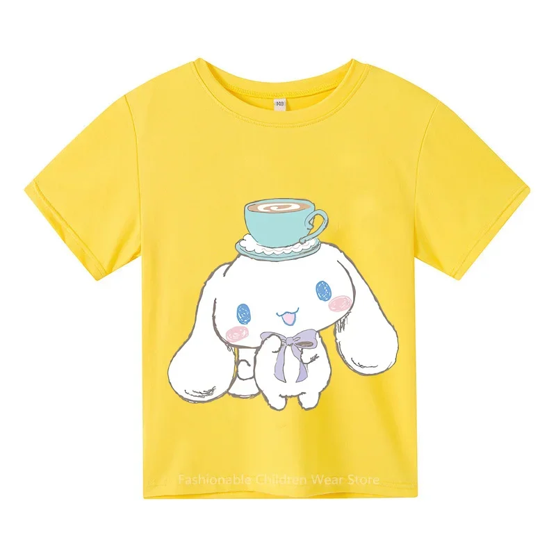 Стильная хлопковая Футболка с принтом Cinnamoroll для мальчиков и девочек