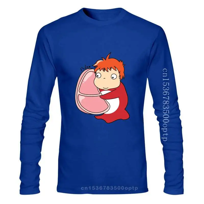 

2022 ветчина! Забавная футболка унисекс Ponyo на скале, футболка большого размера с круглым вырезом