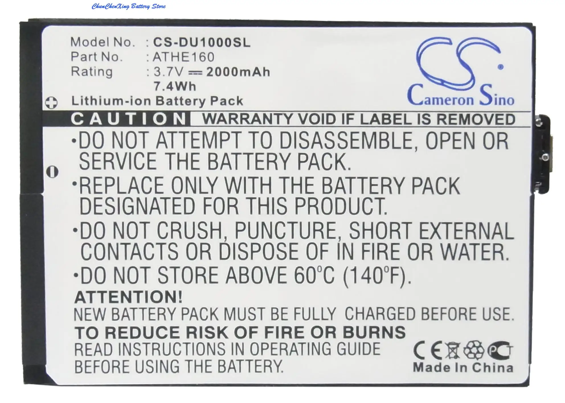 

GreenBattery 2000mAh Battery ATHE160 for HTC/DOPOD Athena 100,101,400,X7500,X7501,U1000, For O2 XDA Flint, For T-Mobile MDA Ameo