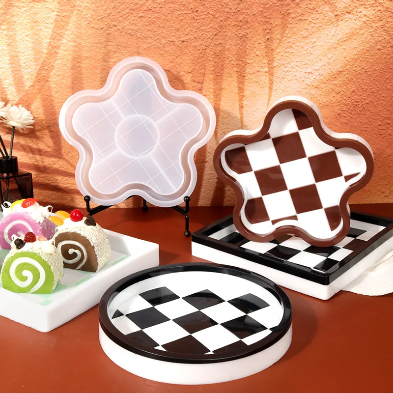 

DIY Chessboard Grid Silicone Mold Storage Tray Epoxy Resin Mold Ornaments Pendulum Tray Desktop Storage Box Saucer Plate