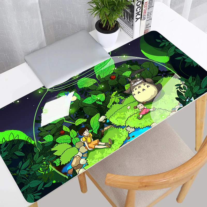 Mouse Pad 900x400 Extended Desk Mat Laptop Cartoon Anime T-totoro Mousepad PC Green Plants Keyboard Kawaii Rubber