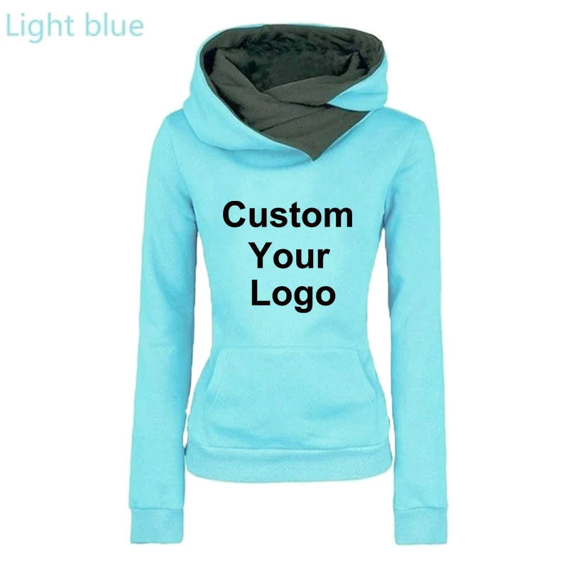 Custom Logo Hooded Sweatshirts for Women Fashion Solid Color Pullover Autumn Winter Long Sleeve Tops Female Casual Sportswear