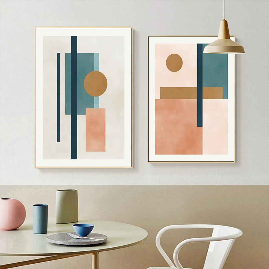 

Abstract Beige Pink Blue Geometric Canvas Painting Wall Art Posters Prints Picture Living Room Home Decoration