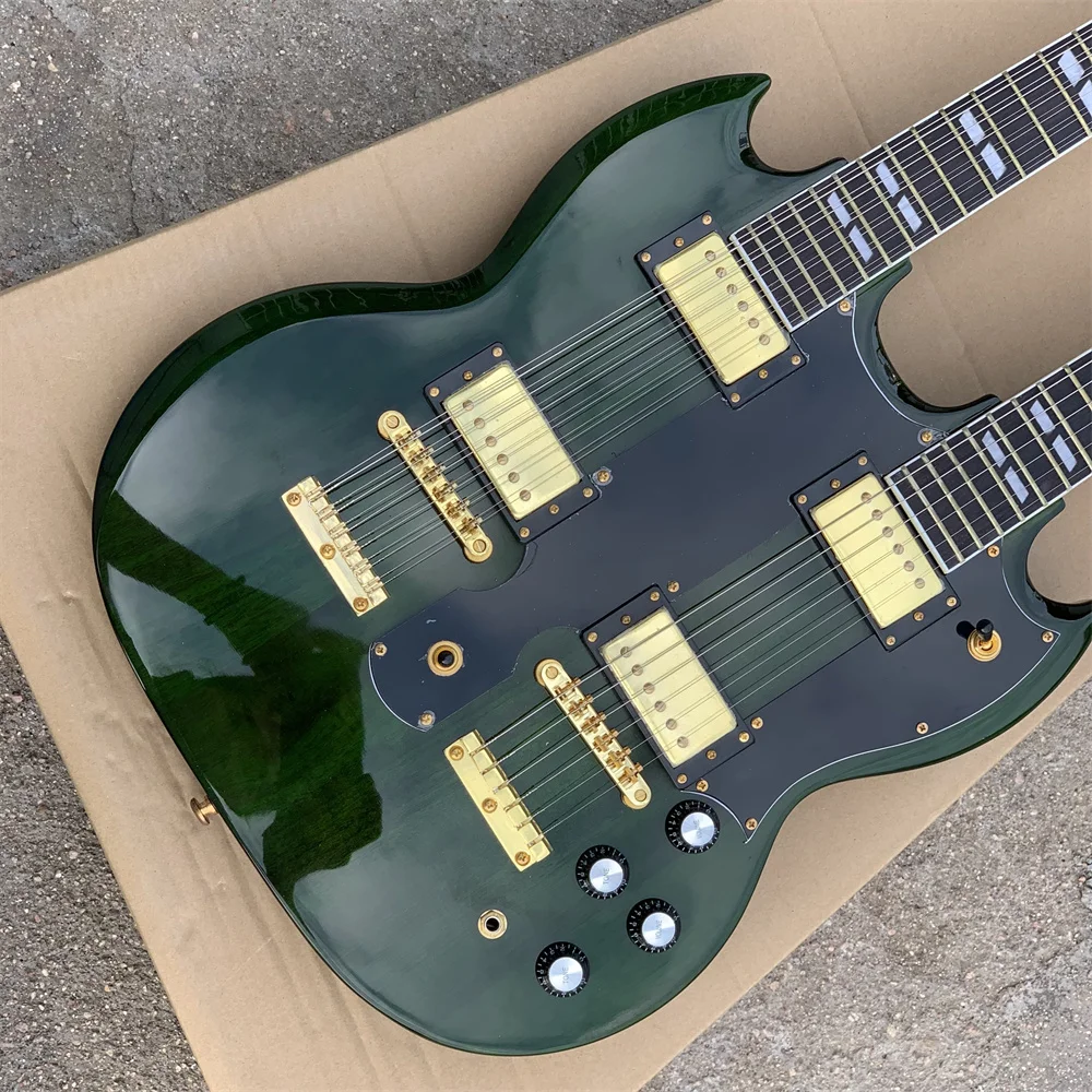 

Factory Custom Double Neck Green Electric Guitar with 6+12 Strings,Mahogany Body and Neck,Rosewood fretboard,offer customized