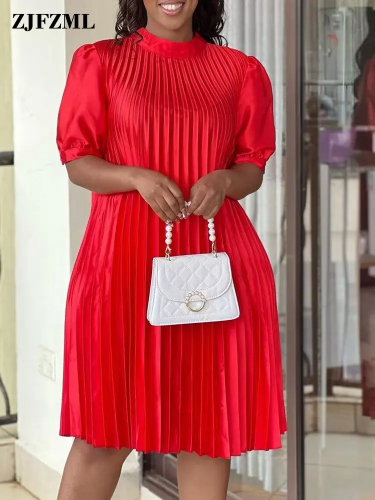 

Великолепные Женские однотонные плиссированные платья с ложным воротником и рукавом до локтя, винтажное свободное платье до колена, юбка в Звездном стиле, Клубная одежда, прямое платье