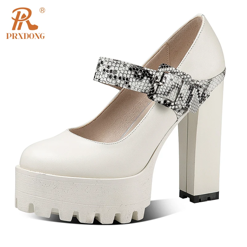 

Туфли-лодочки женские из натуральной воловьей кожи, пикантные вечерние офисные туфли на толстой платформе и высоком каблуке, черные бежевые, весна-осень