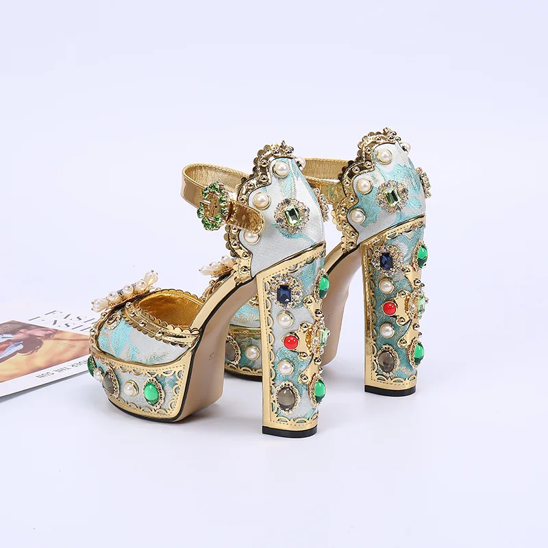 Сандалии на платформе в стиле ретро Женские роскошные сандалии с жемчугом и