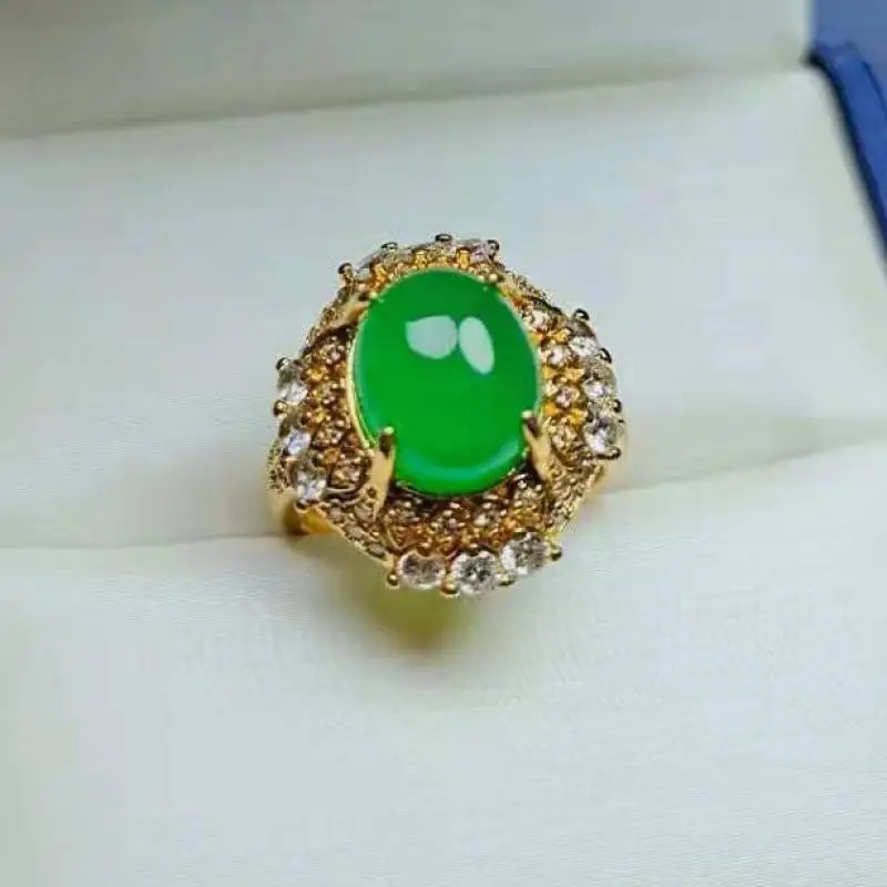 Женское кольцо из зеленого нефрита Регулируемые кольца натурального халцедона